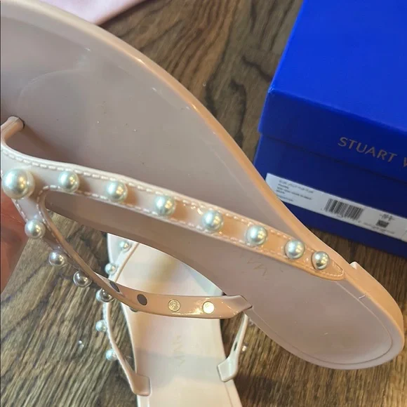 Stuart Weitzman Goldie Embellished Jelly Flip Flop Sandals - Picture 9 of 9